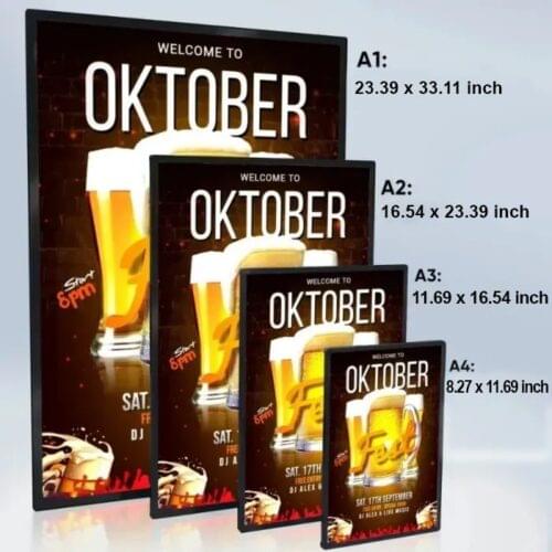 A1, A2, A3, A4 Ultrathin LED Advertising Light Box Lighted Menu Board Exchangeable Poster Display For Restaurant Wall Mounted Billboards